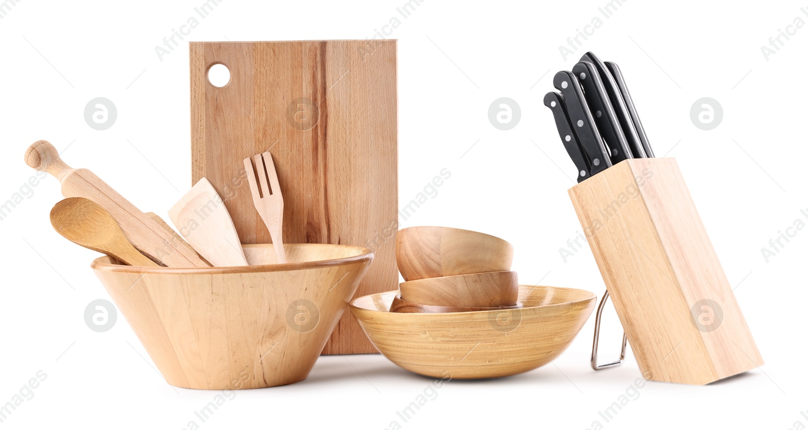 Photo of Set of different cooking utensils isolated on white