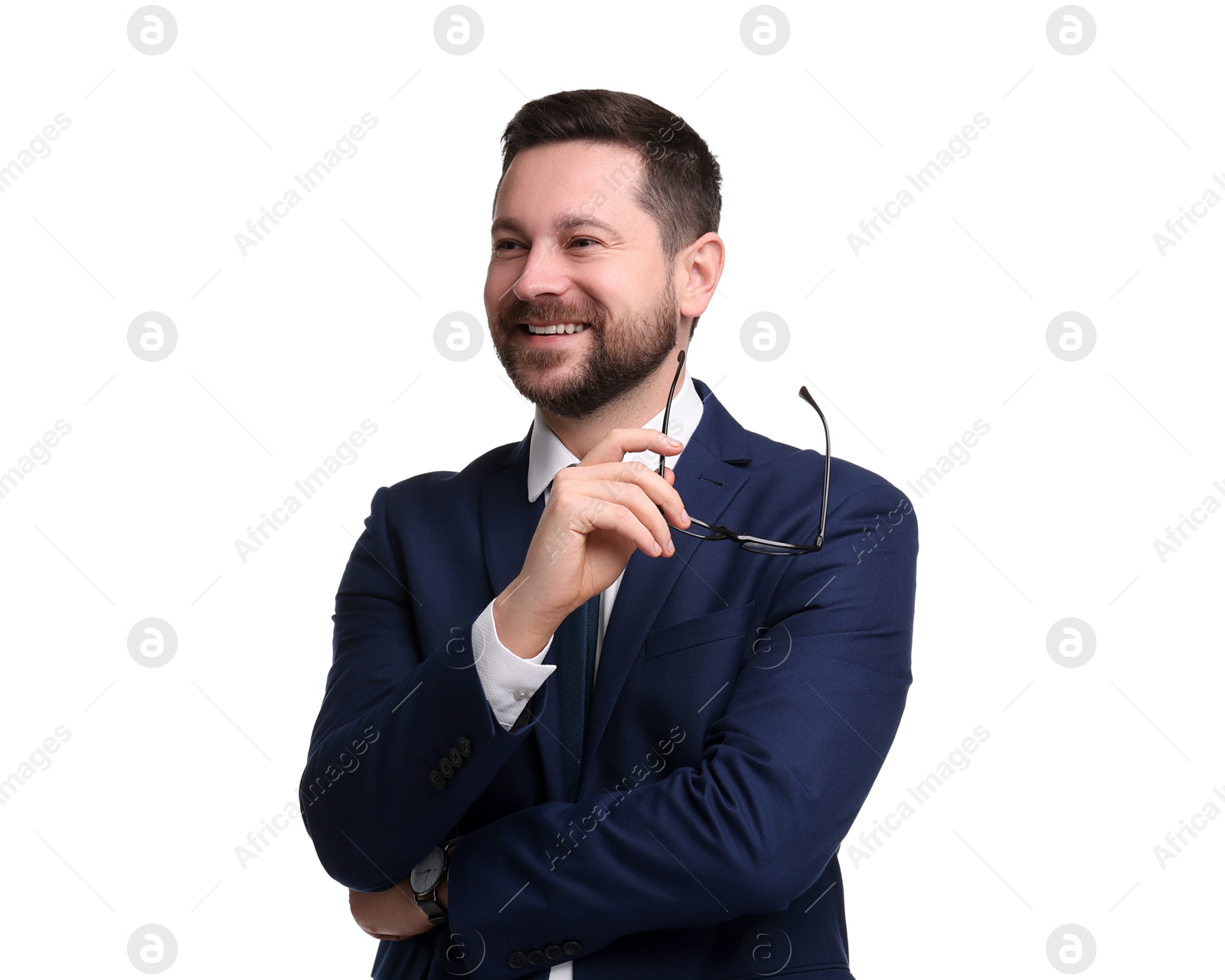 Photo of Portrait of banker with glasses on white background