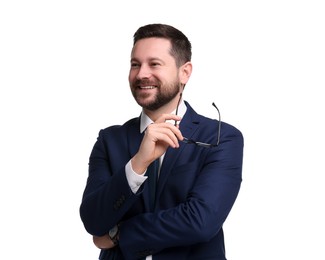 Photo of Portrait of banker with glasses on white background