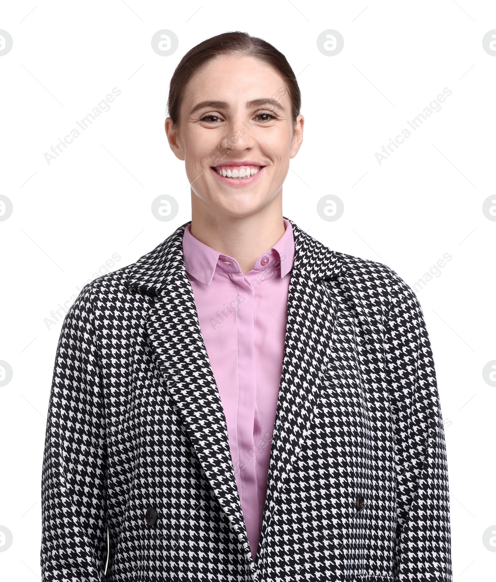 Photo of Portrait of banker in jacket on white background