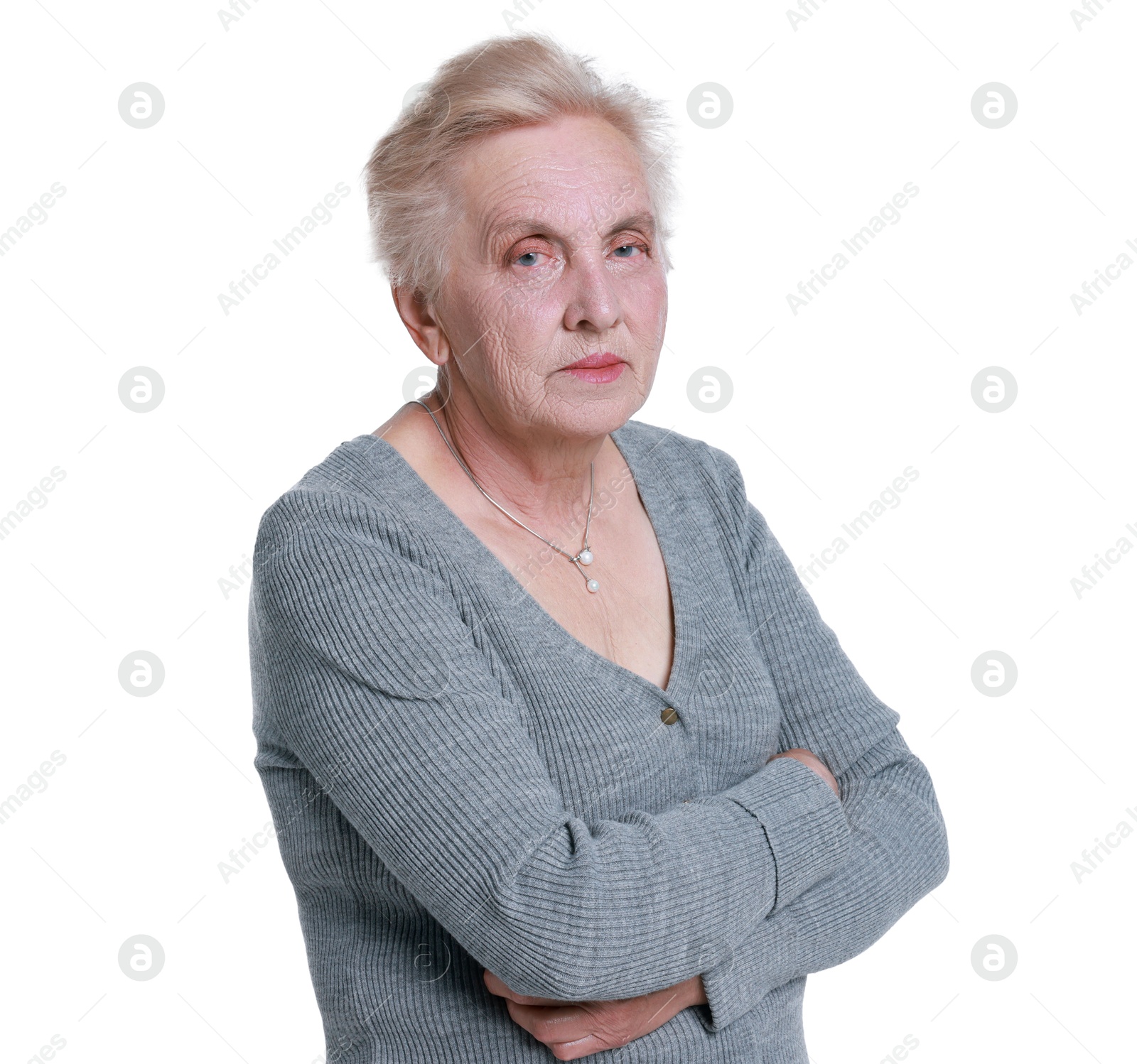 Photo of Portrait of senior woman on white background