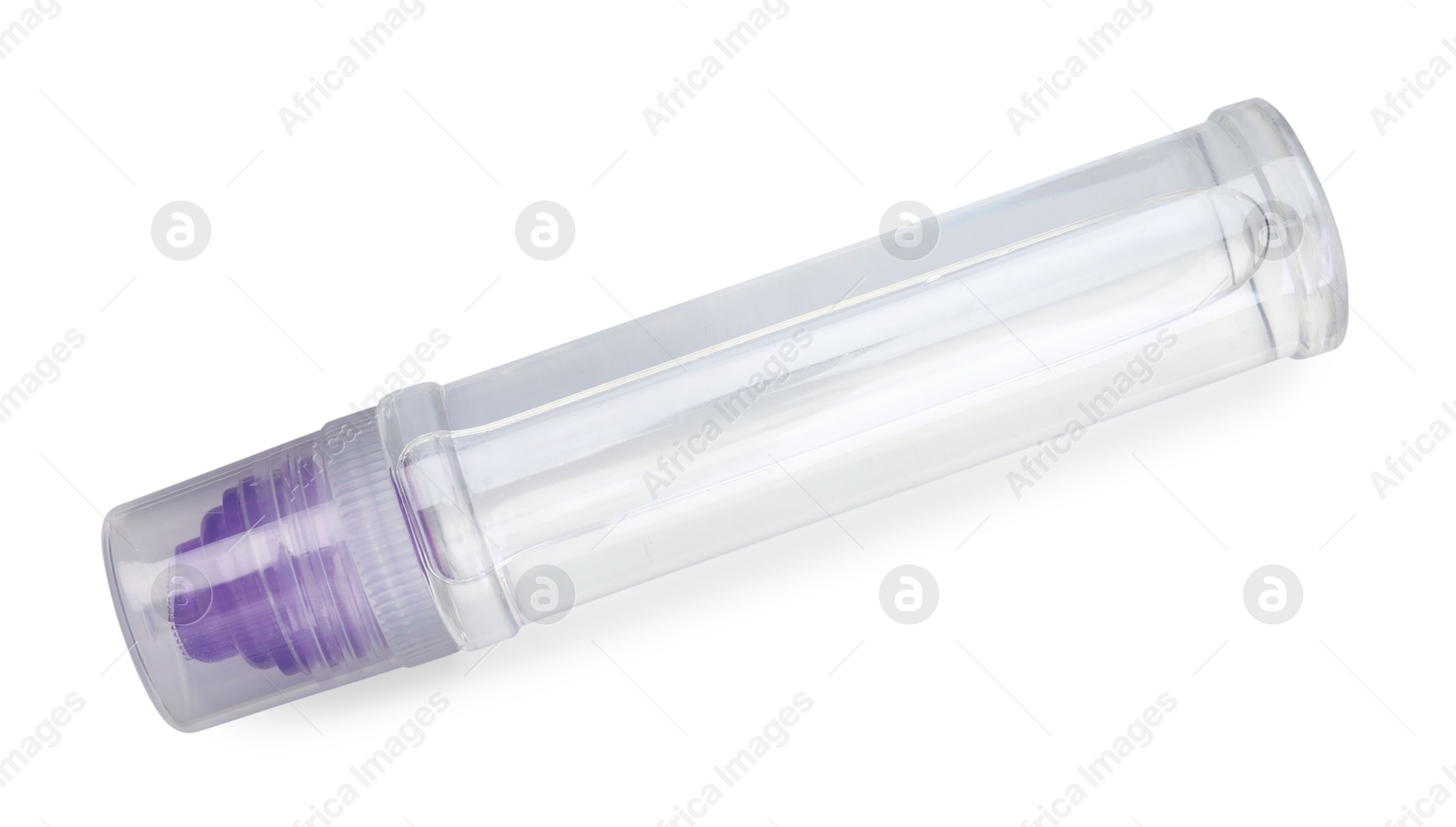 Photo of One transparent glue stick isolated on white, top view