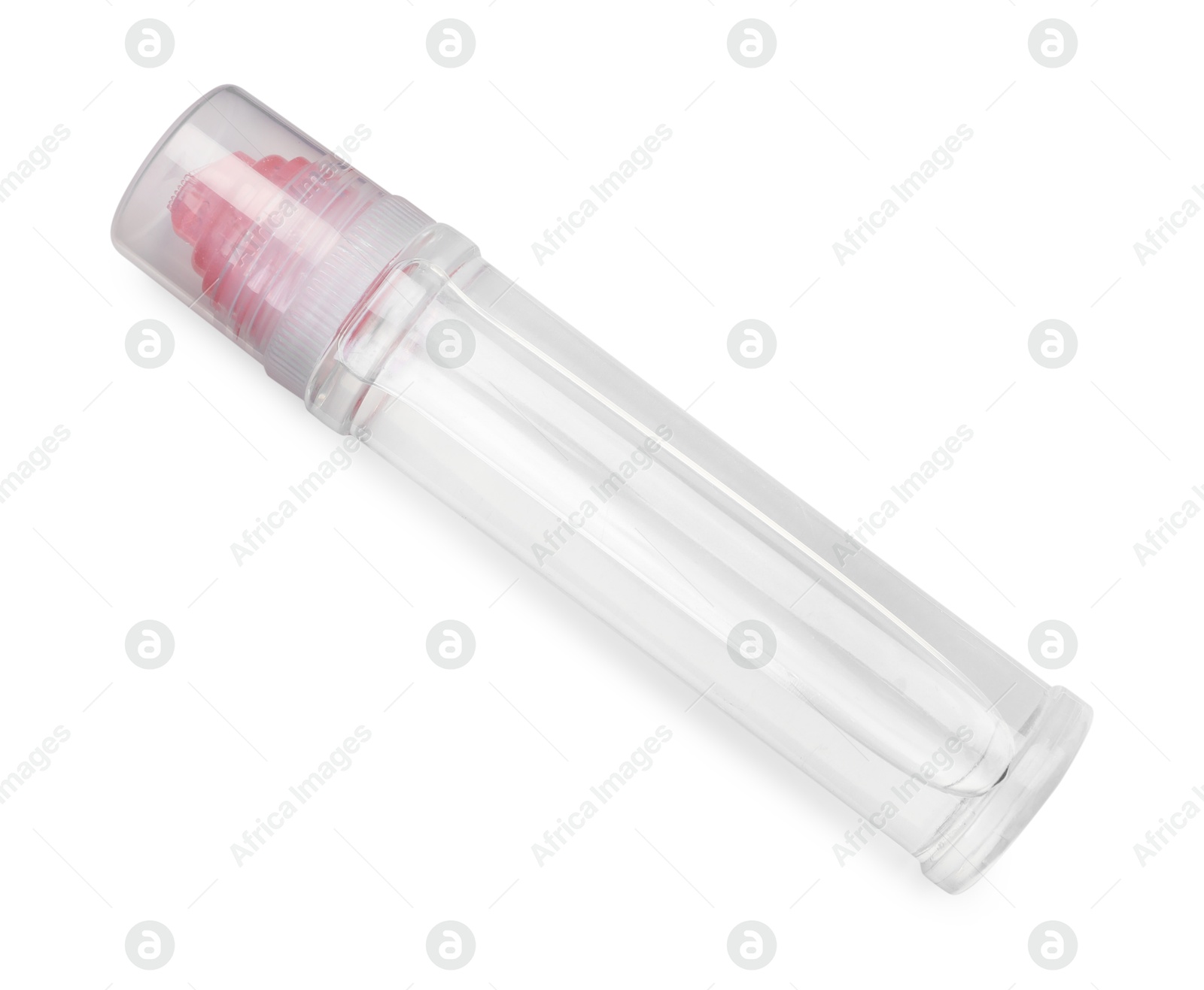 Photo of One transparent glue stick isolated on white, top view