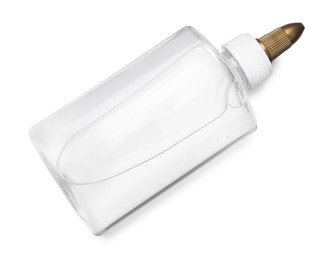 Photo of Bottle of transparent glue isolated on white, top view