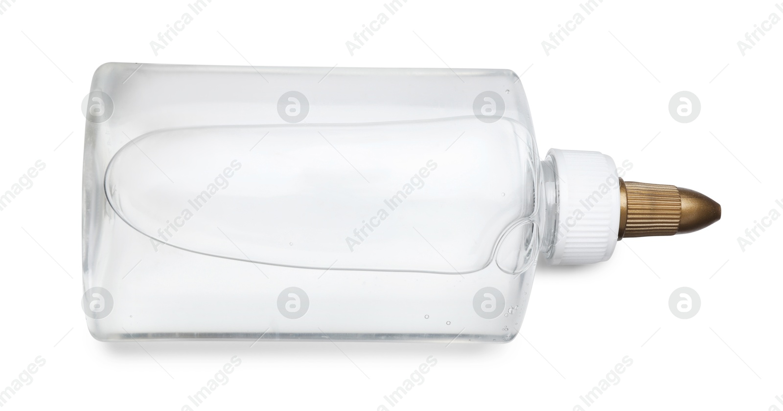 Photo of Bottle of transparent glue isolated on white, top view