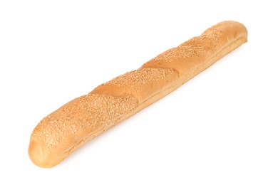 Photo of One fresh baguette with sesame isolated on white