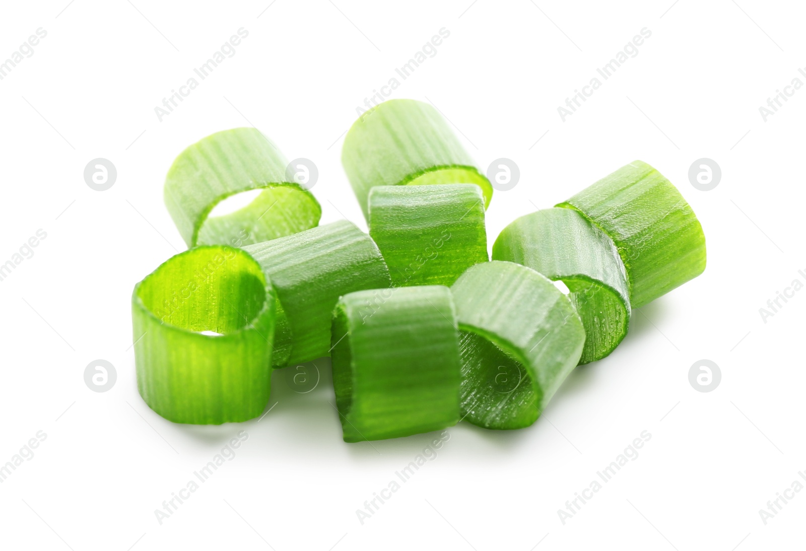 Photo of Chopped fresh green onion isolated on white