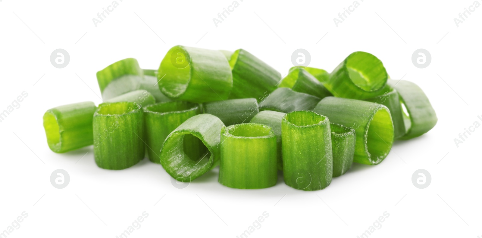 Photo of Chopped fresh green onion isolated on white