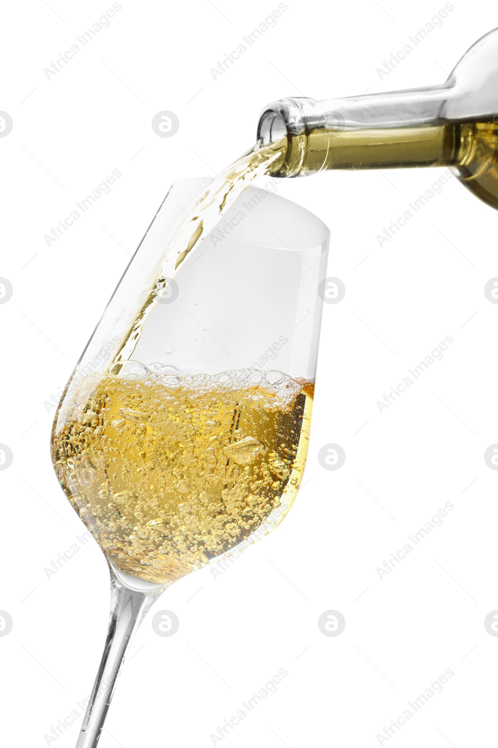 Photo of Pouring wine into glass isolated on white