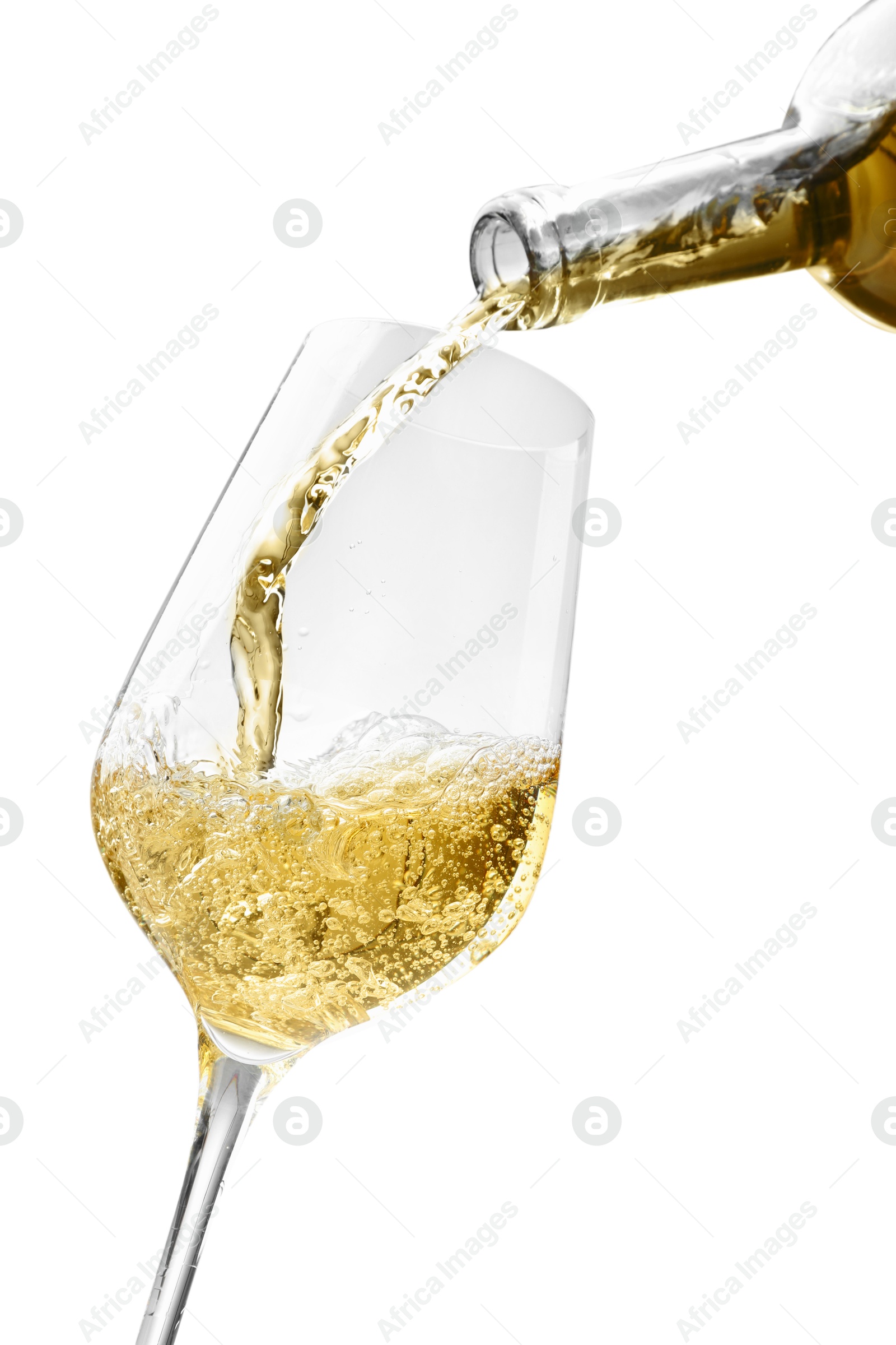 Photo of Pouring wine into glass isolated on white