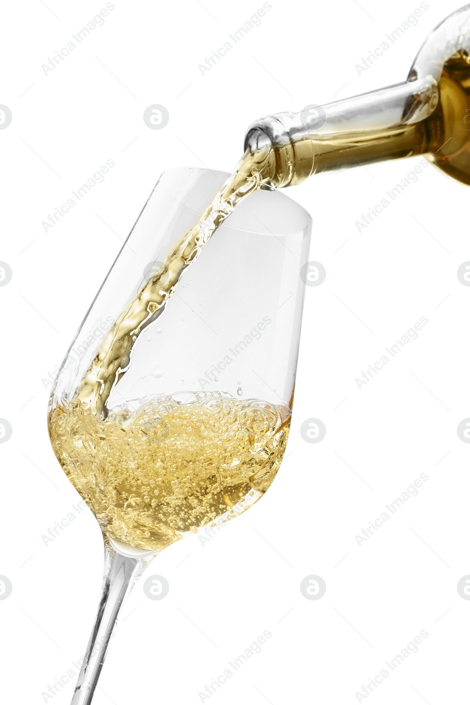 Photo of Pouring wine into glass isolated on white