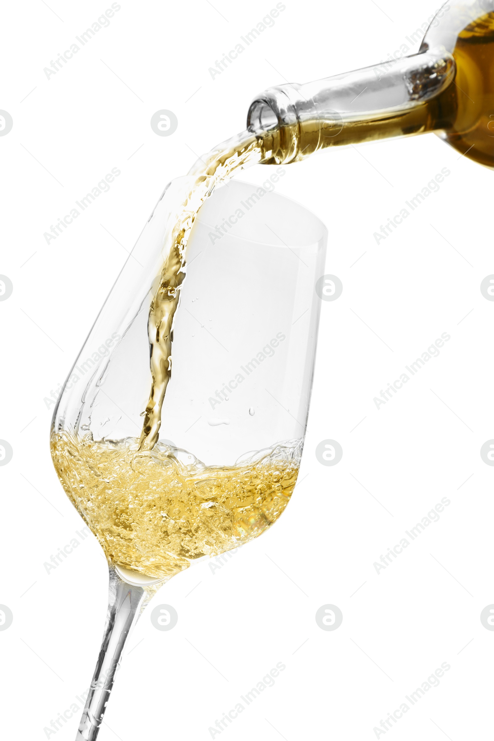 Photo of Pouring wine into glass isolated on white