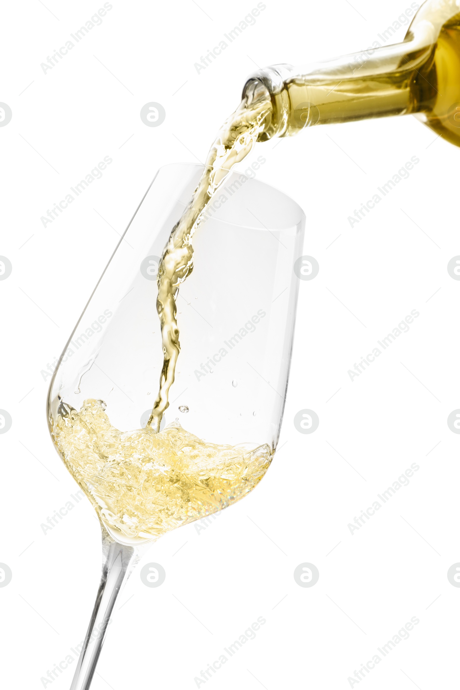 Photo of Pouring wine into glass isolated on white