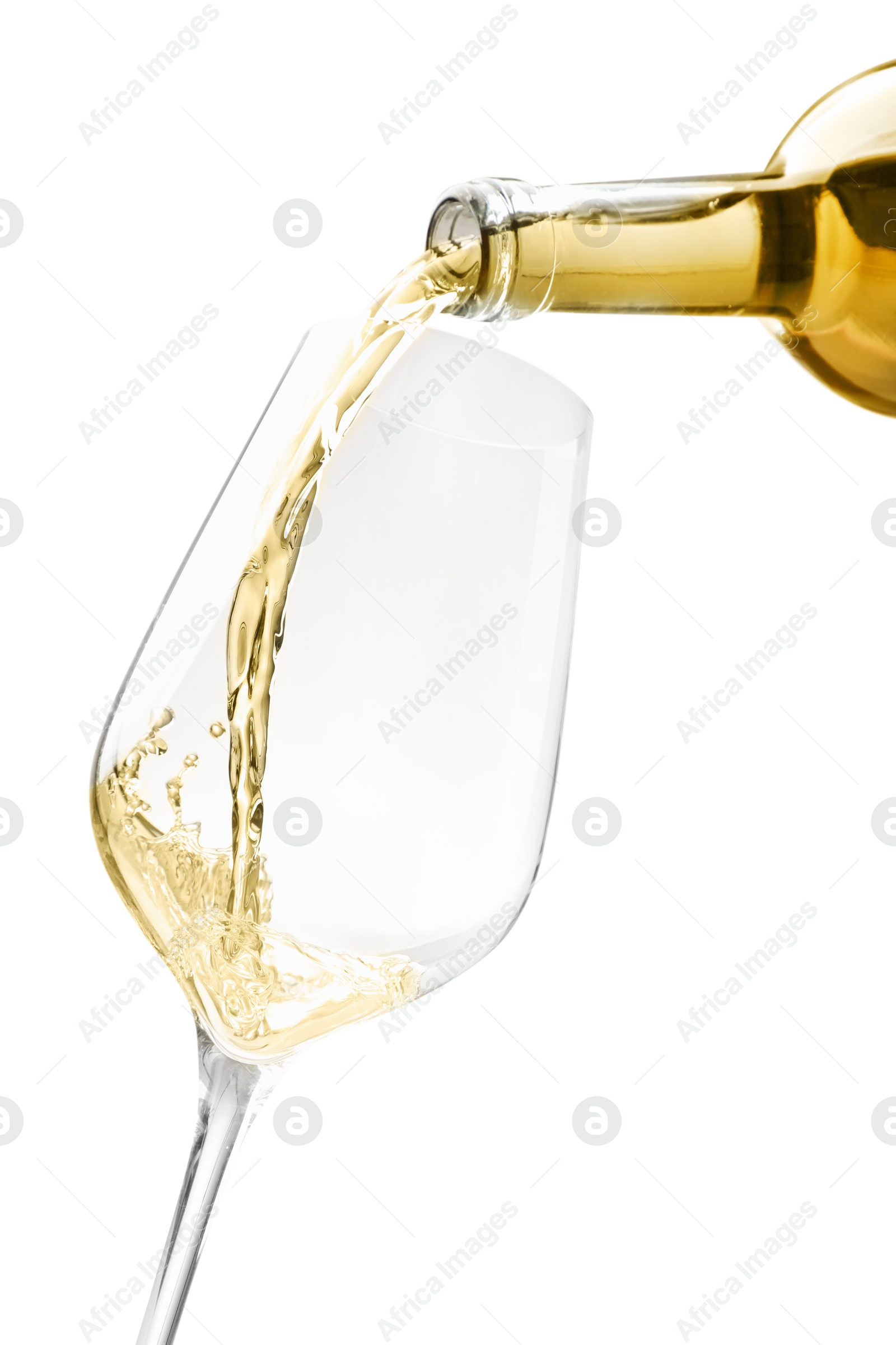 Photo of Pouring wine into glass isolated on white