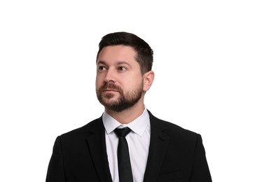 Photo of Portrait of banker in jacket on white background