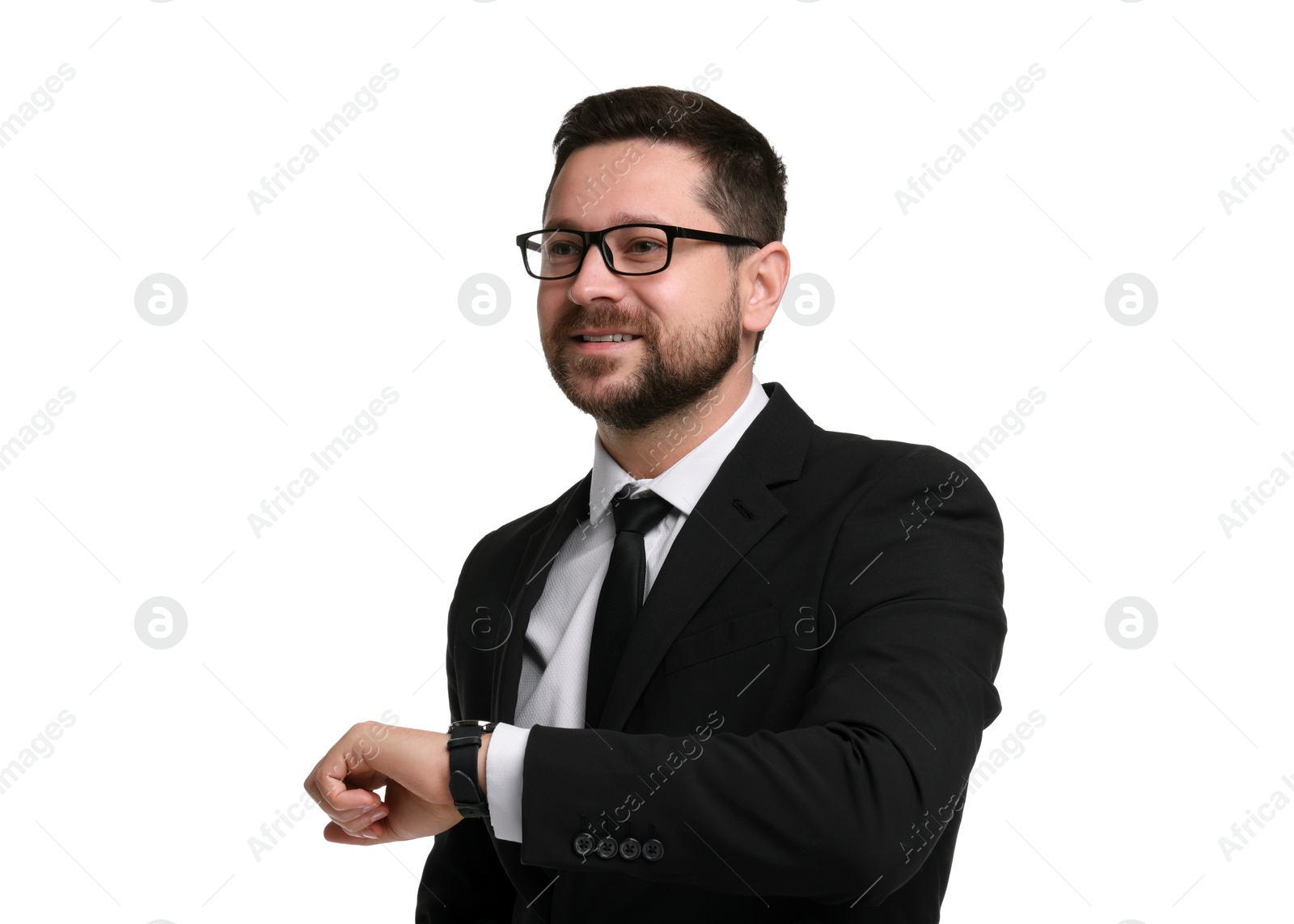 Photo of Portrait of banker in glasses on white background