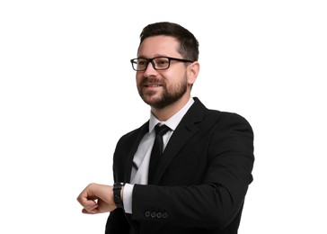 Photo of Portrait of banker in glasses on white background