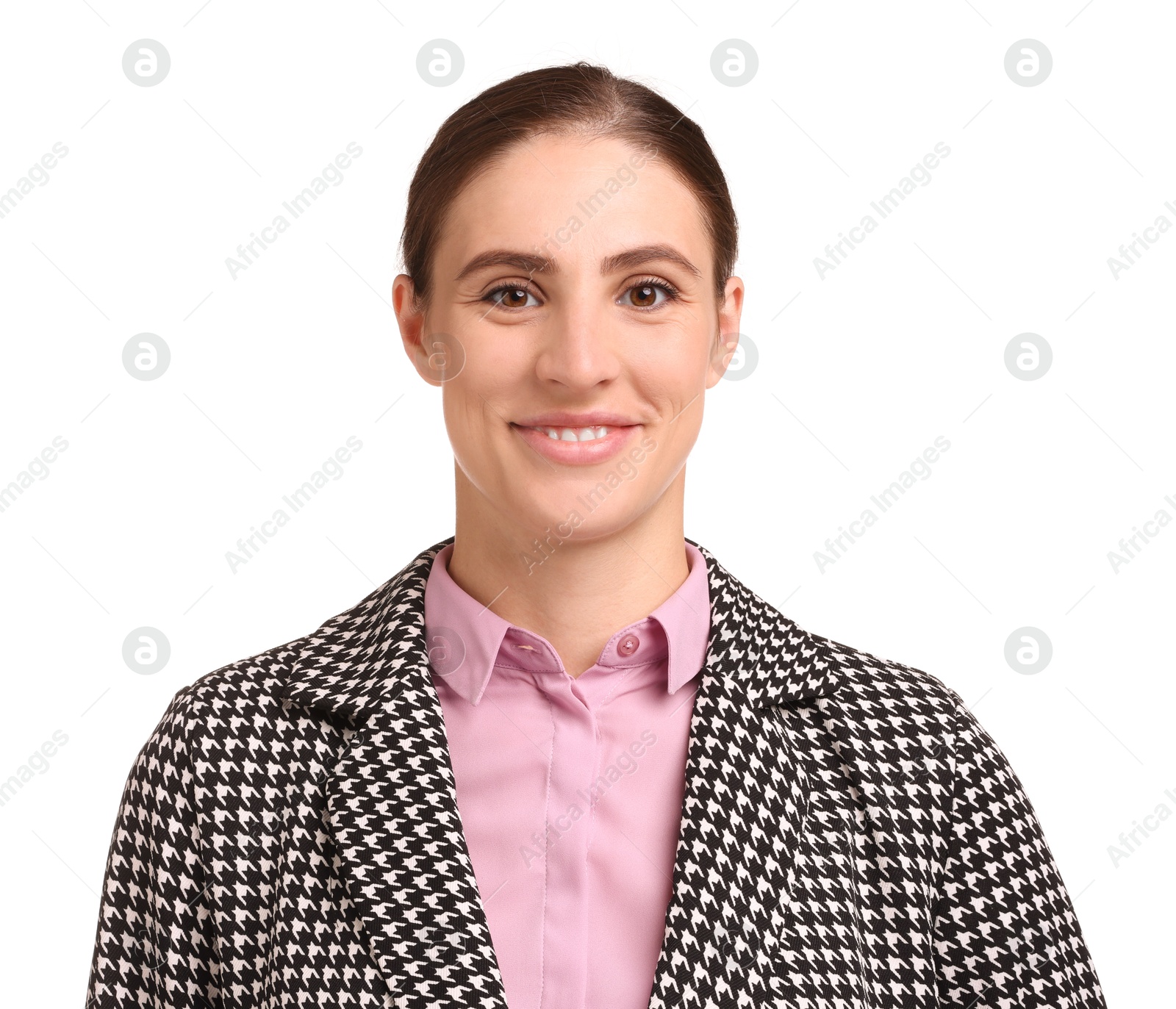 Photo of Portrait of banker in jacket on white background