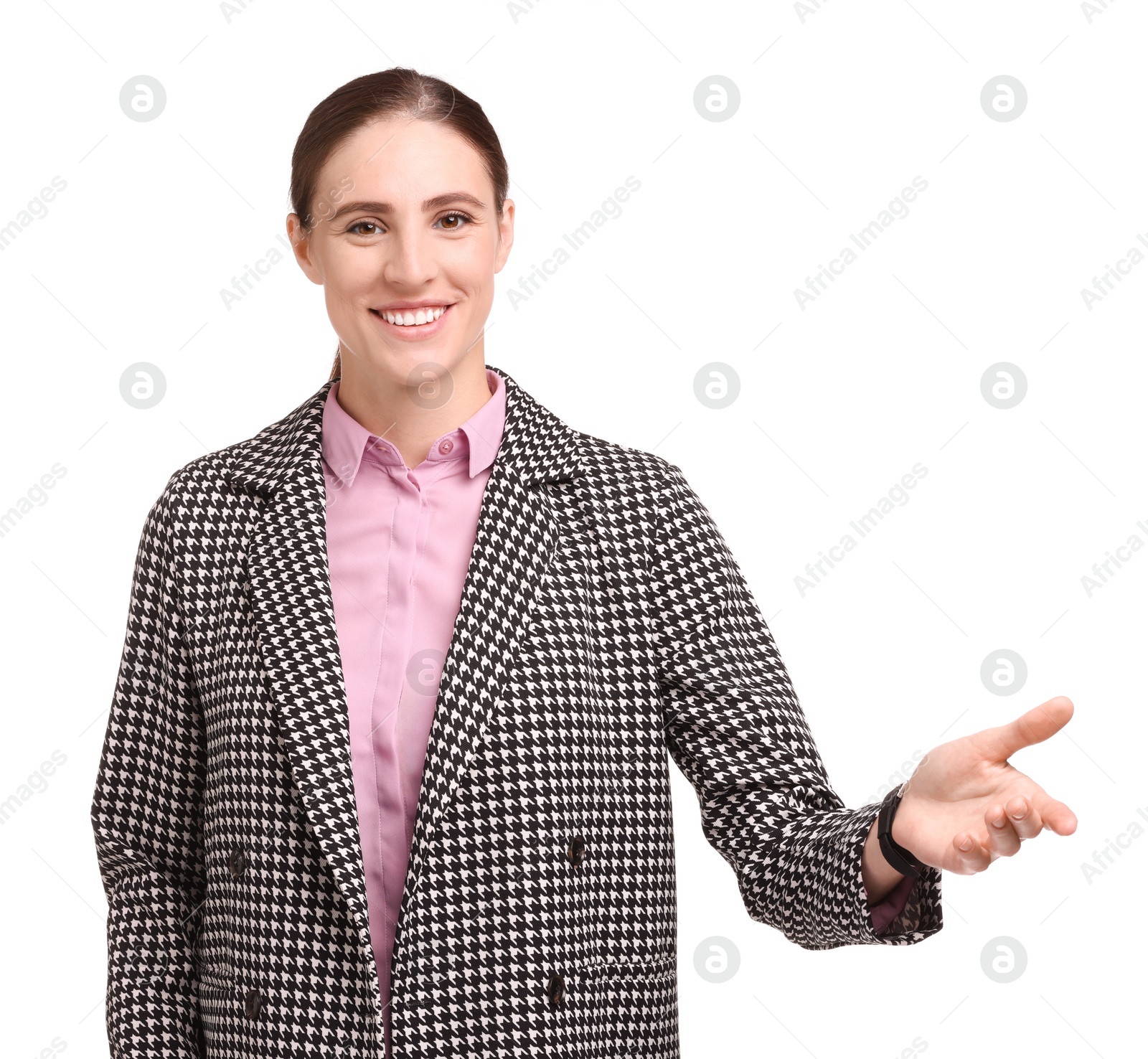 Photo of Portrait of banker in jacket on white background