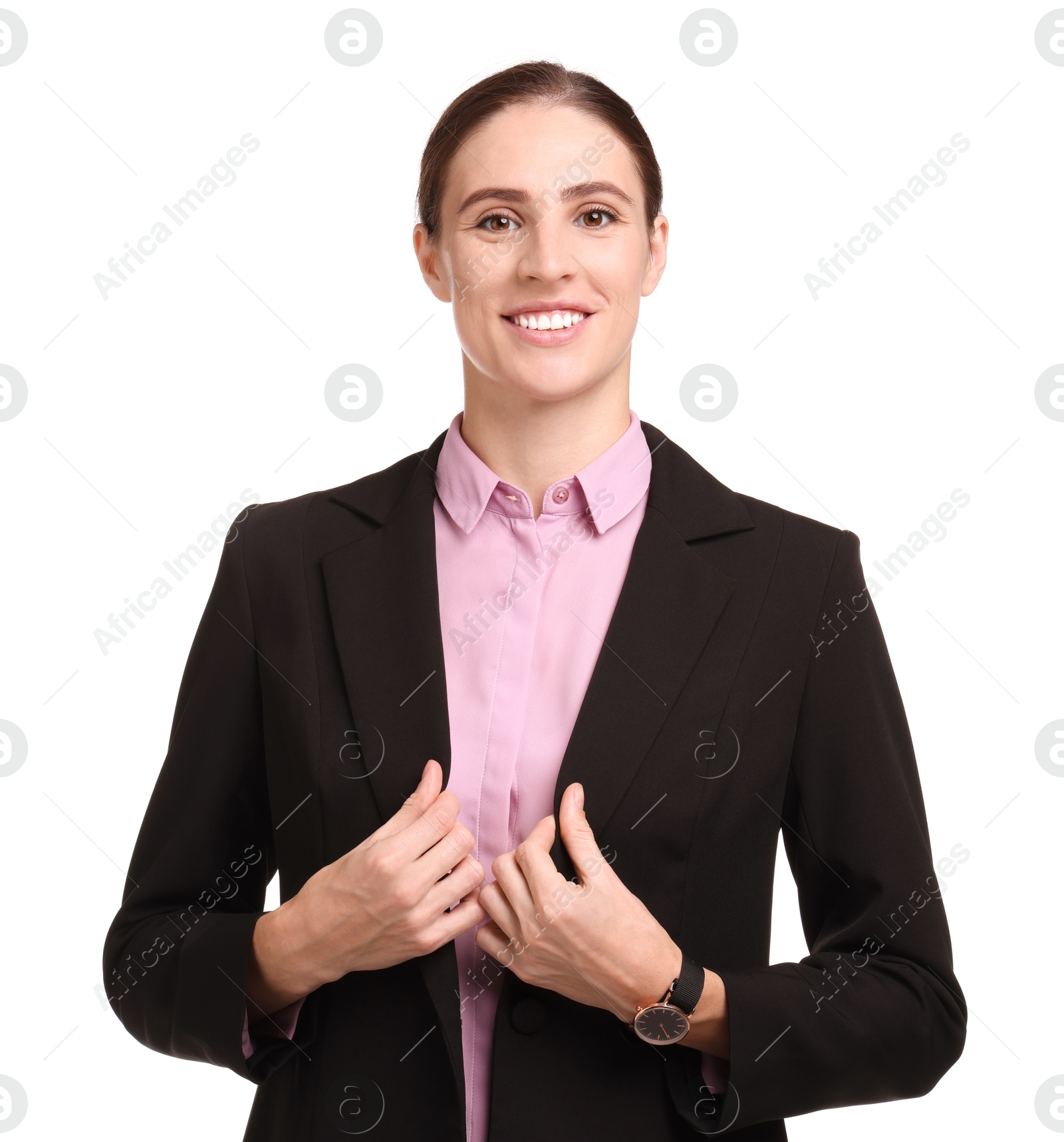 Photo of Portrait of banker in jacket on white background