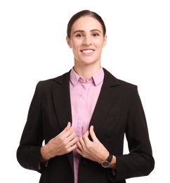 Photo of Portrait of banker in jacket on white background