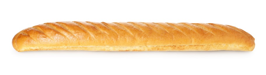 Photo of One freshly baked baguette isolated on white