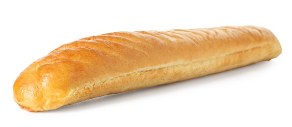 Photo of One freshly baked baguette isolated on white