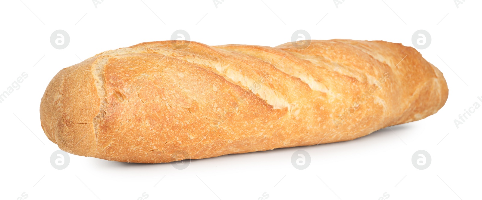 Photo of One freshly baked baguette isolated on white