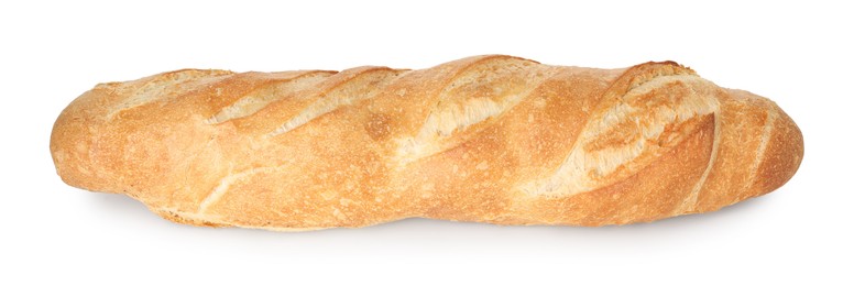 Photo of One freshly baked baguette isolated on white