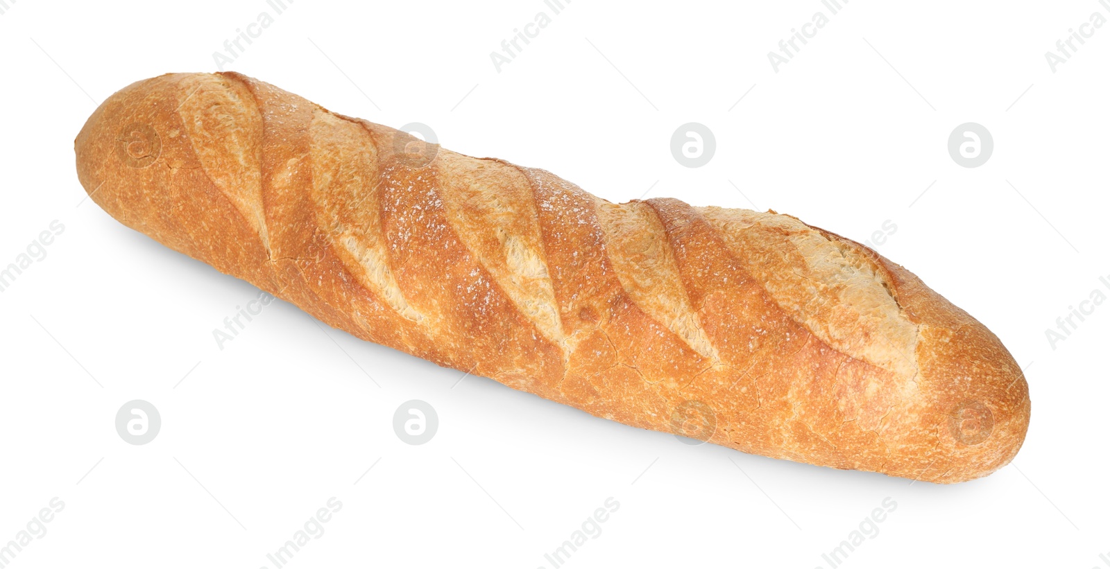 Photo of One freshly baked baguette isolated on white