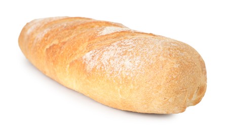 Photo of One freshly baked baguette isolated on white