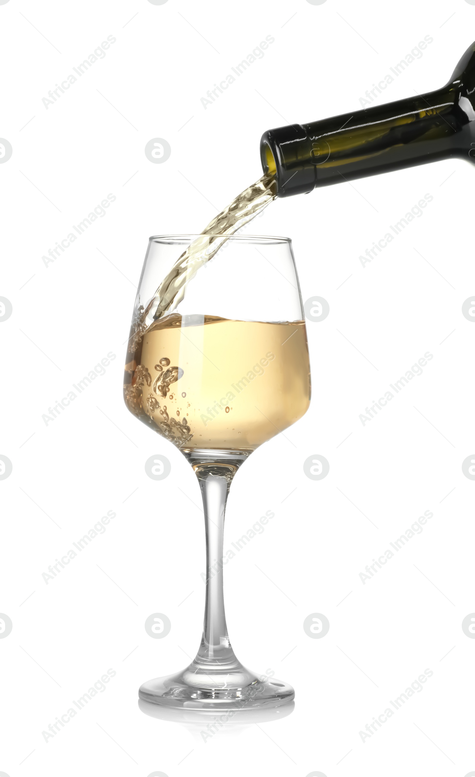 Photo of Pouring wine into glass on white background