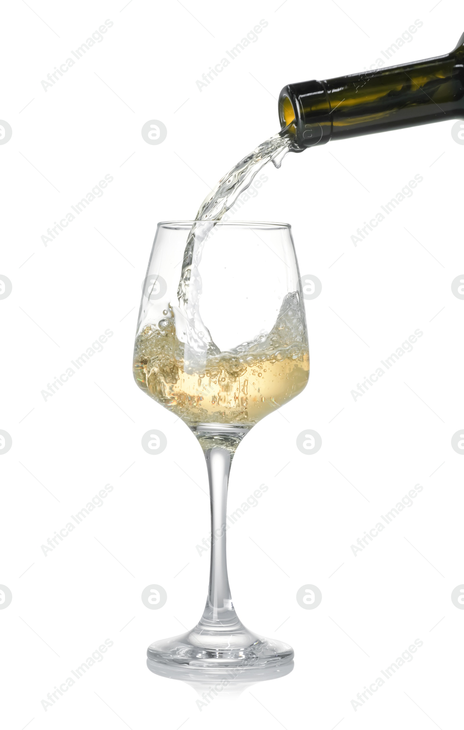 Photo of Pouring wine into glass on white background