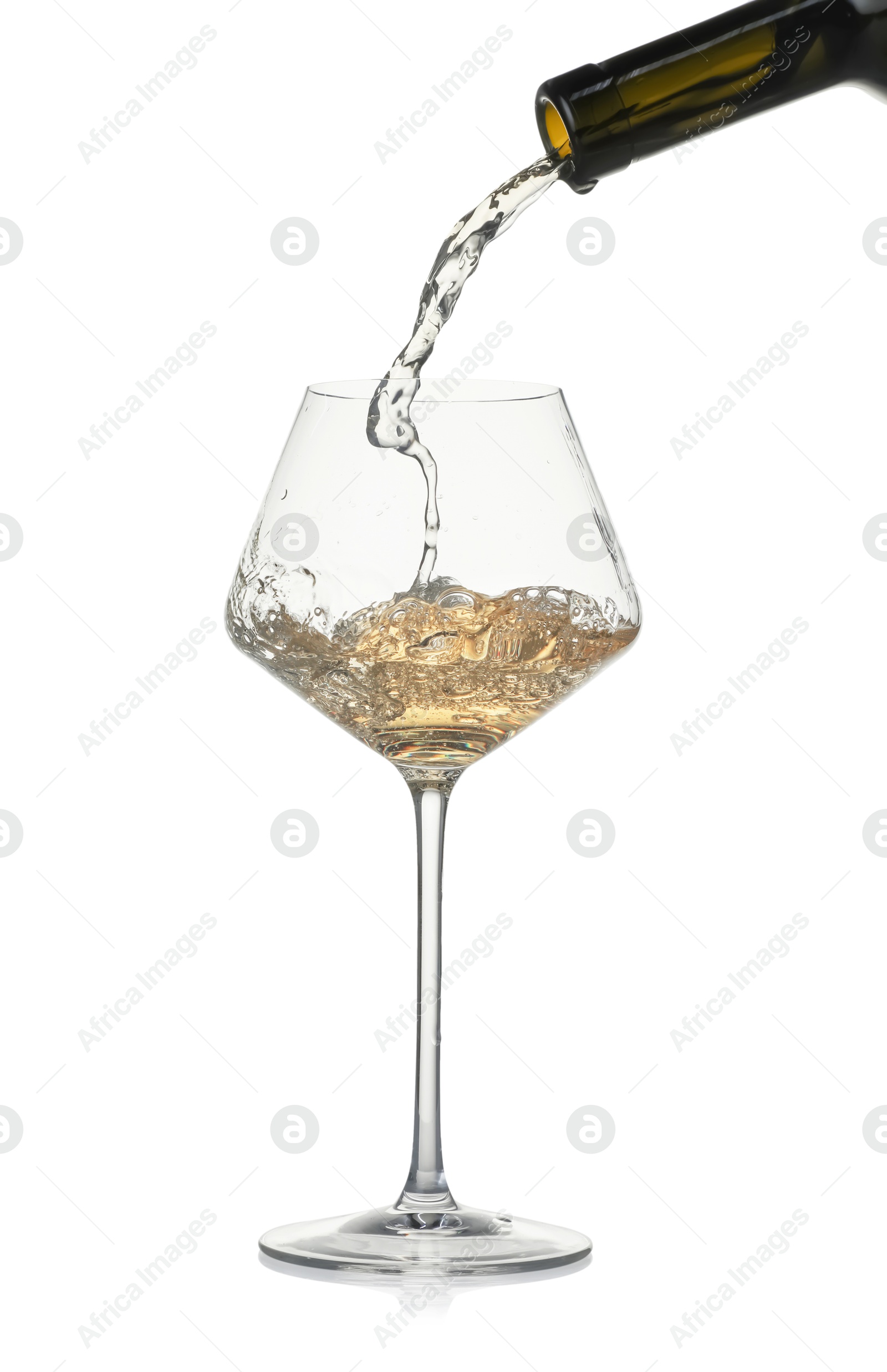 Photo of Pouring wine into glass on white background