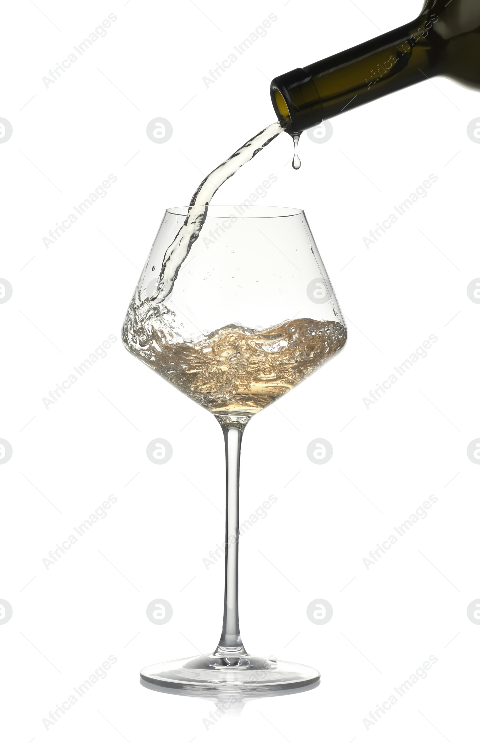 Photo of Pouring wine into glass on white background