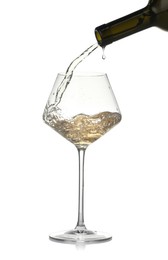 Photo of Pouring wine into glass on white background