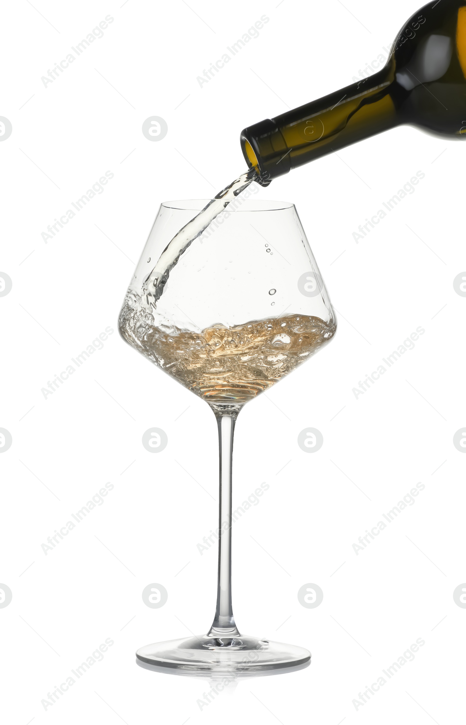 Photo of Pouring wine into glass on white background