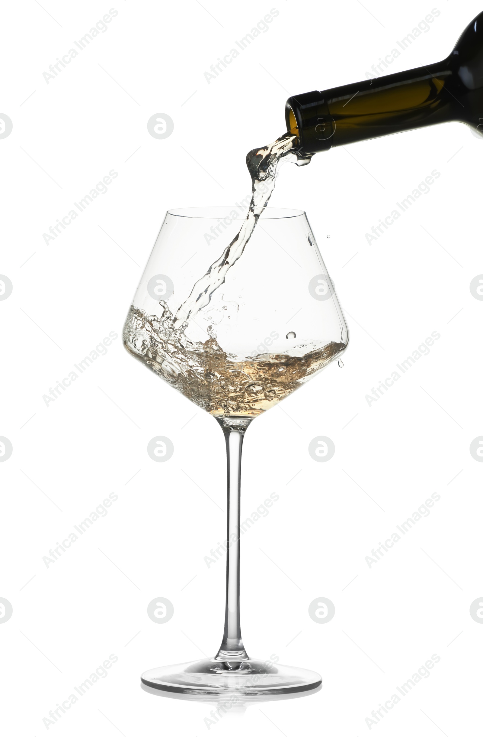 Photo of Pouring wine into glass on white background