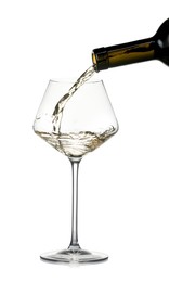 Photo of Pouring wine into glass on white background