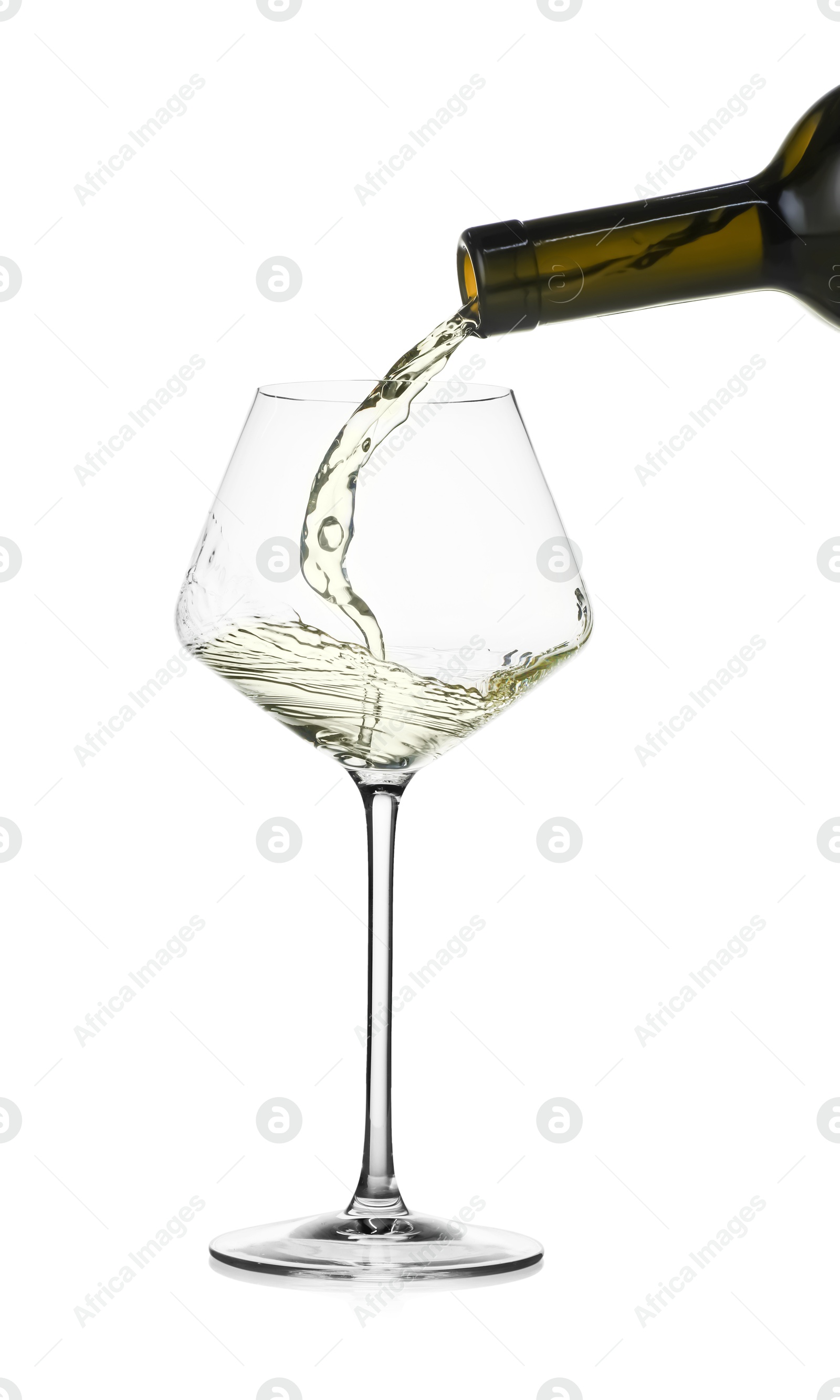 Photo of Pouring wine into glass on white background