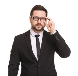 Photo of Portrait of banker in glasses on white background