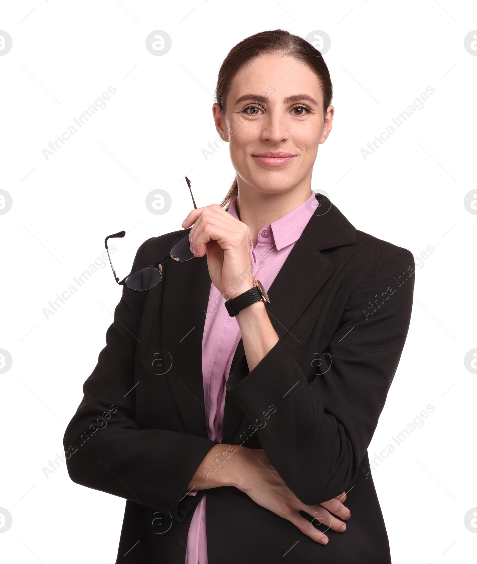 Photo of Portrait of banker in glasses on white background