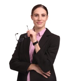 Photo of Portrait of banker in glasses on white background