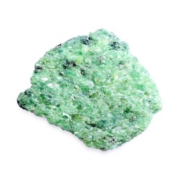 Photo of Beautiful green mineral isolated on white. Natural gemstone