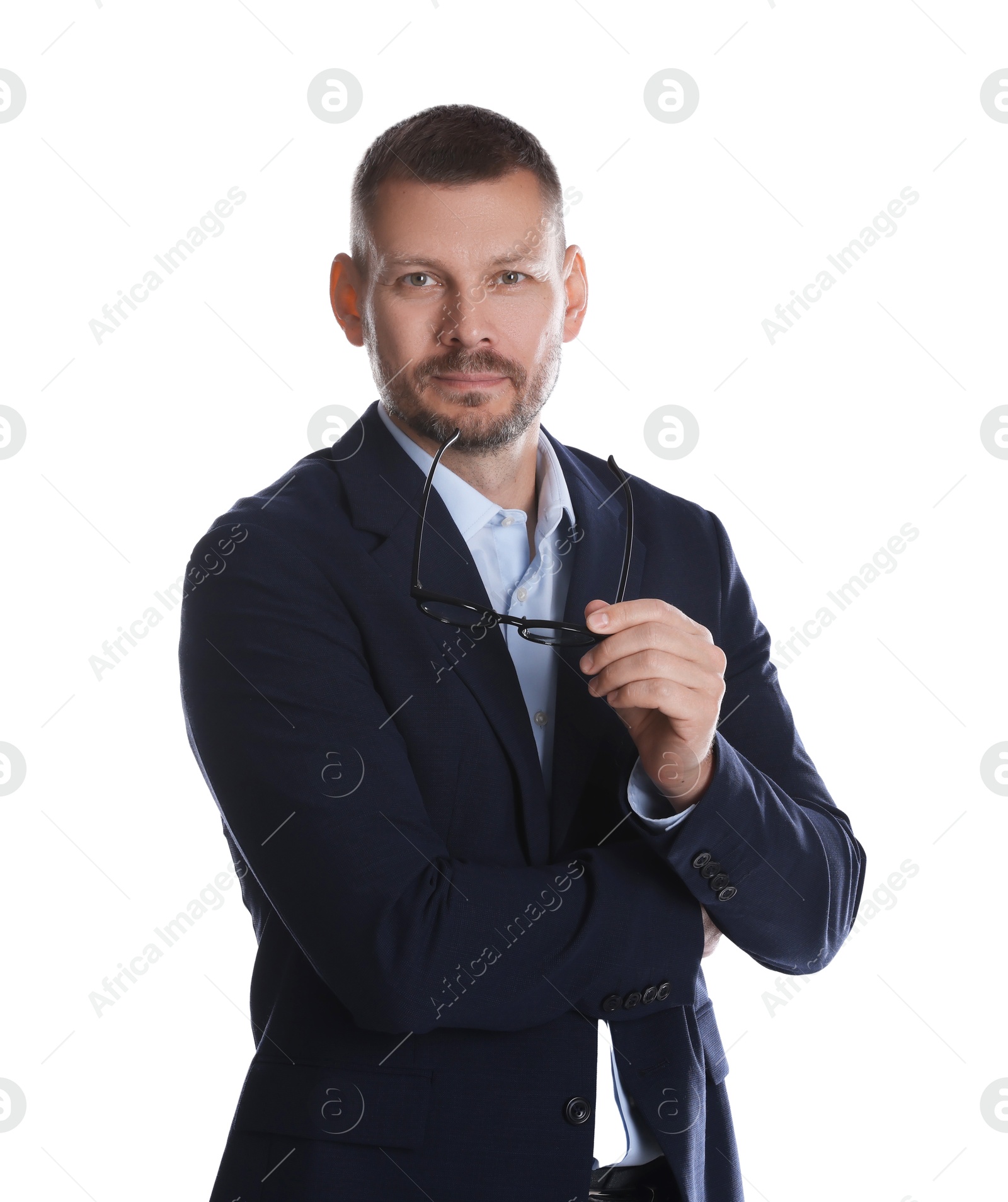 Photo of Portrait of banker with glasses on white background