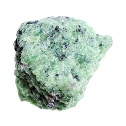 Photo of Beautiful green mineral isolated on white. Natural gemstone