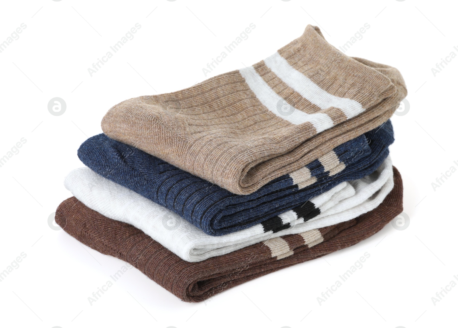 Photo of Stack of folded soft socks isolated on white