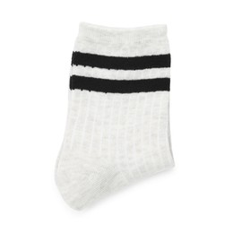 Photo of Pair of folded soft socks isolated on white, top view