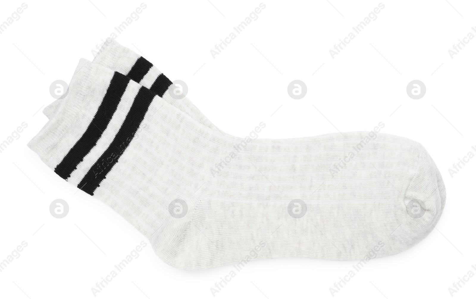 Photo of Pair of soft socks isolated on white, top view