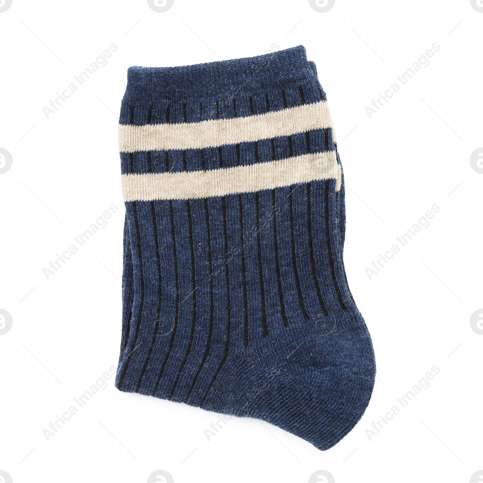 Photo of Pair of folded soft socks isolated on white, top view